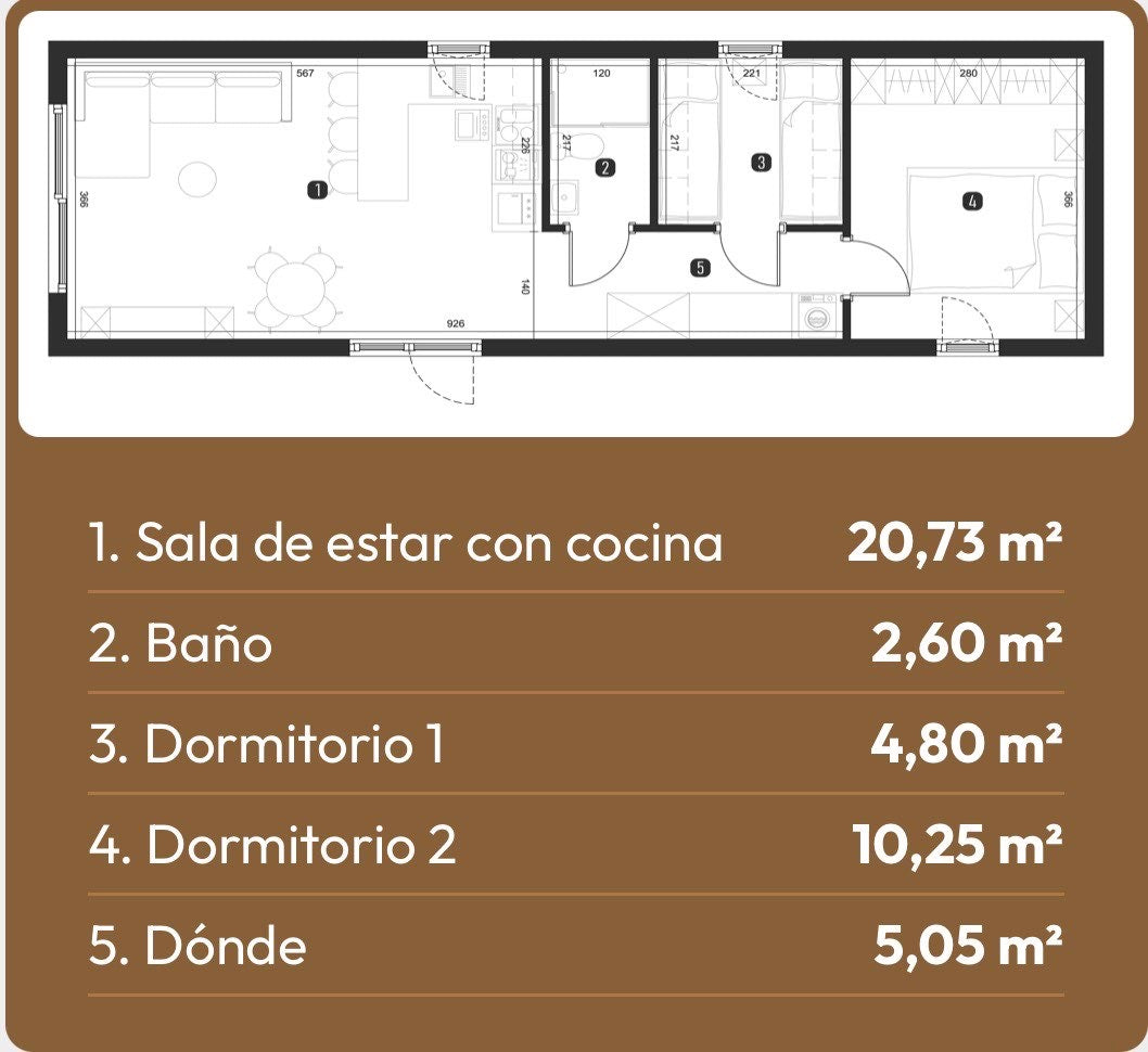 CASA MÓVIL ESMERALDA 12,90 X 4,13 MT